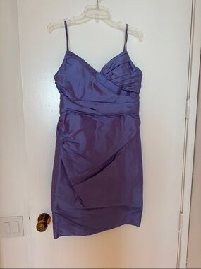 Sleeveless Satin Wrap-Detail Mini Dress in Purple